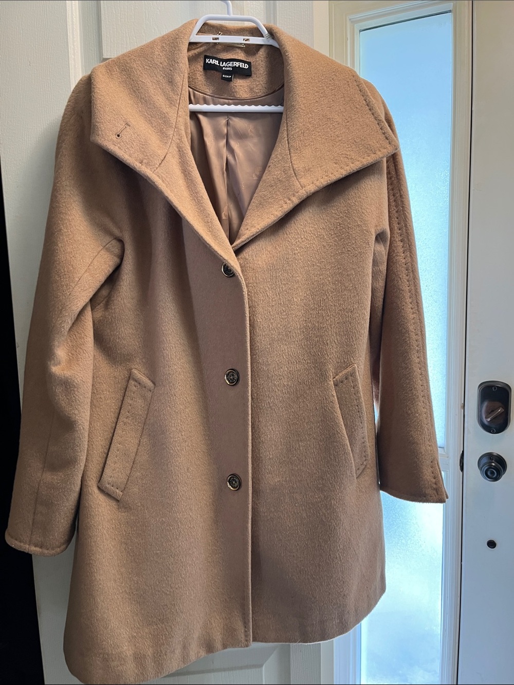 Karl Lagerfeld Camel Single-Breasted Wool-Blend Pea Coat